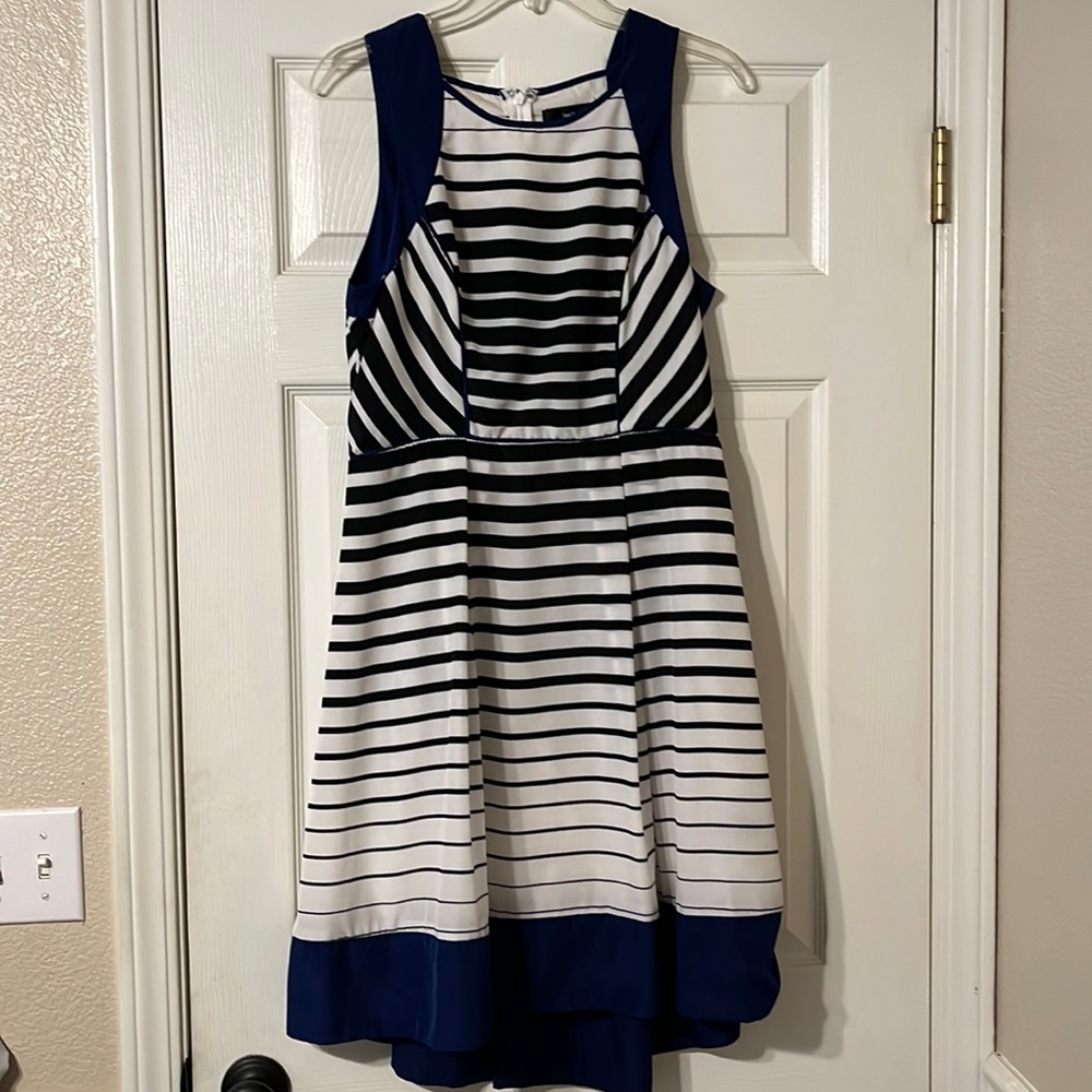 BLUE BLACK WHITE STRIPED PARTY DRESS SIZE 12
